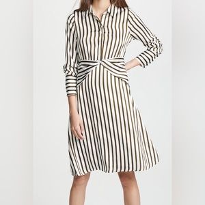 White dress with olive green stripes